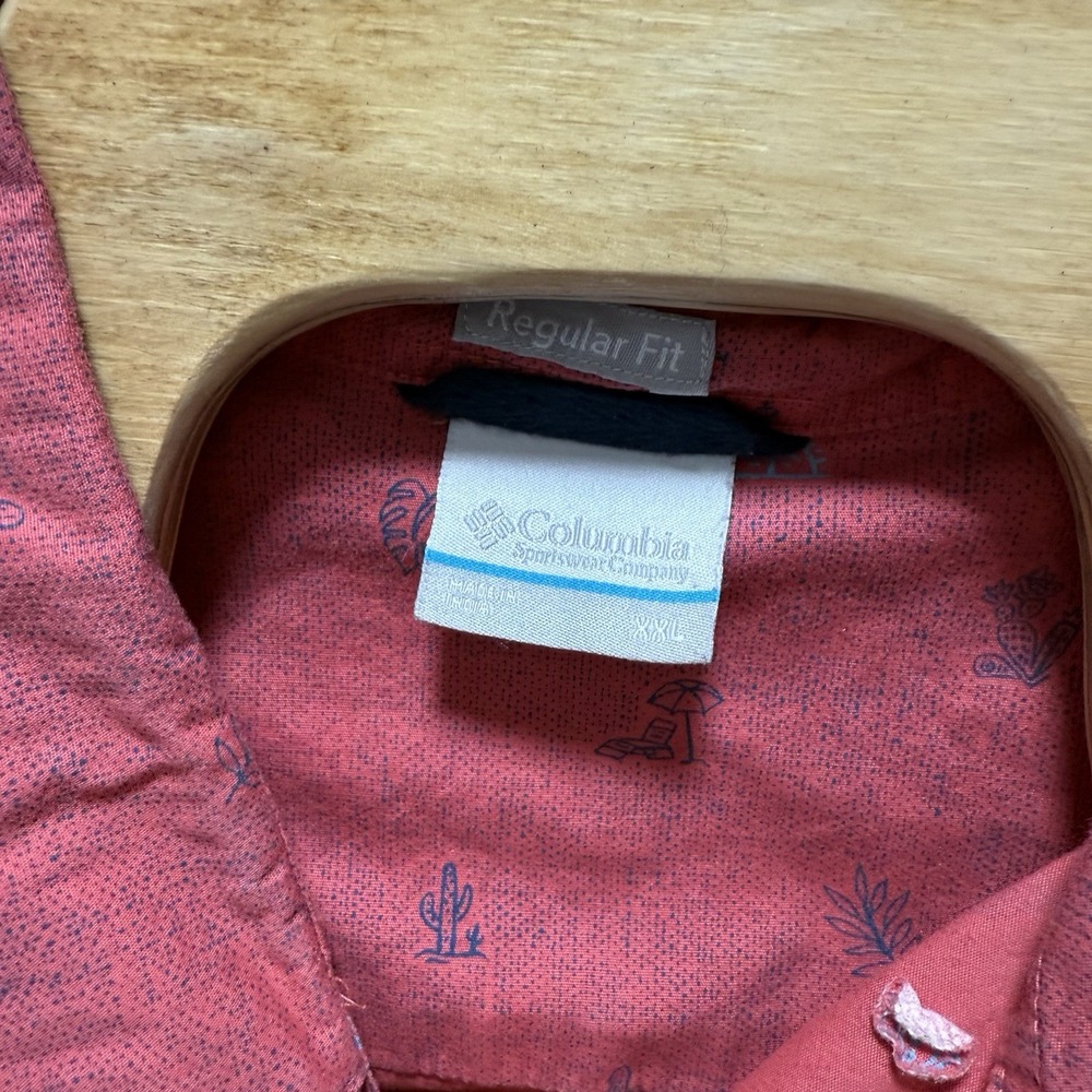 Columbia Red Beach Print Classic Fit Short Sleeve Shirt Size XXL 2XL - Picture 4 of 7